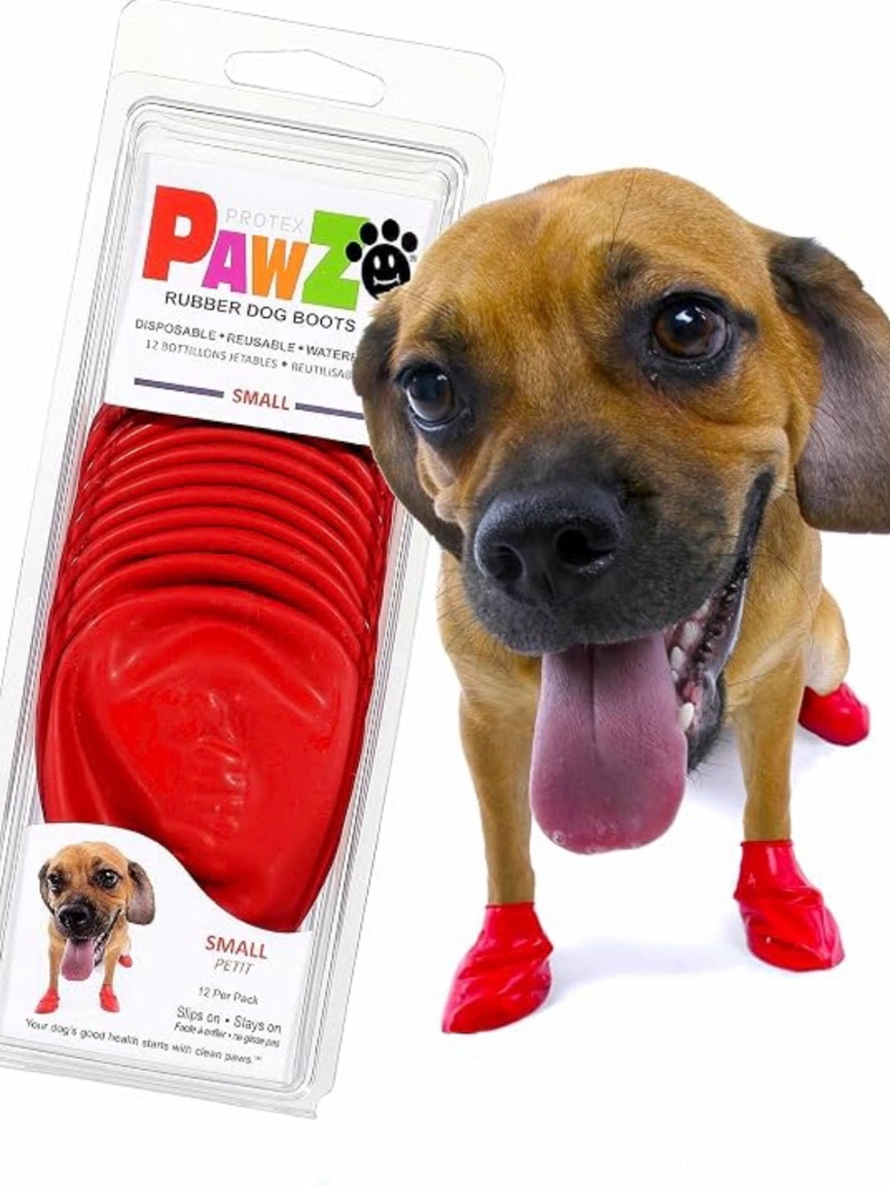 PAWZ Red Rubber Dog Boots - Waterproof Paw Covers (12 Pack)